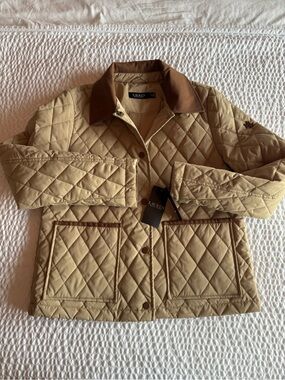 Ralph Lauren Quilted Khaki Jacket with Brown Trim